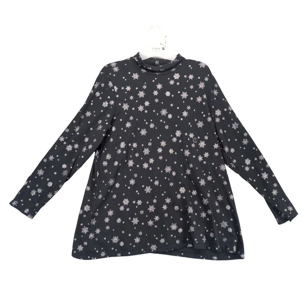 Avenue‎ Silver Glitter Snowflake Black Turtleneck Long Sleeve Top Women's 18/20